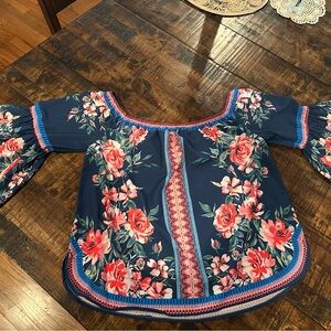 Jealous Tomato Blue Pink Embellished 3/4 Sleeve Blouse